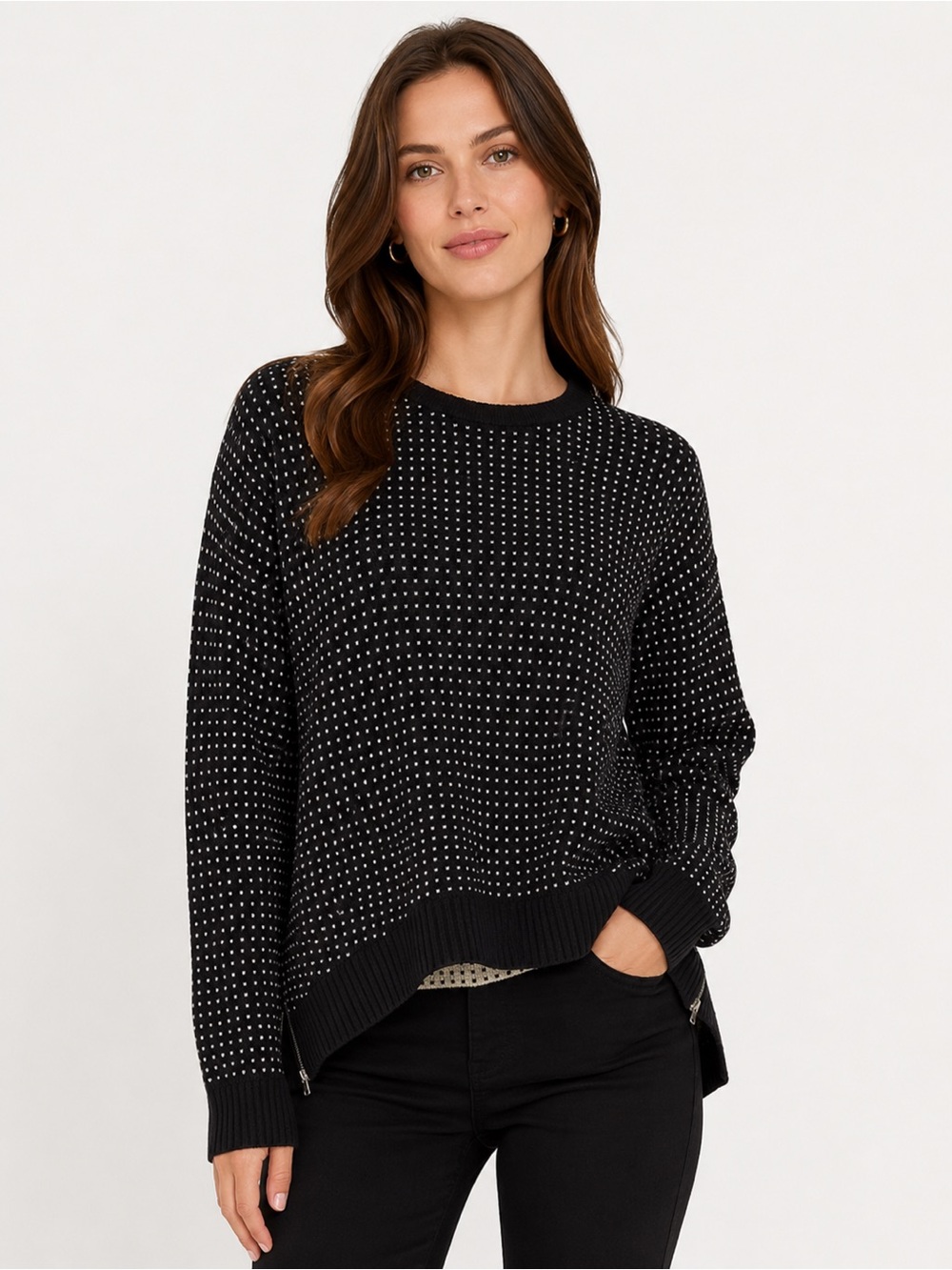 lululemon athletica Black and White Crewneck Sweater with Side Zips